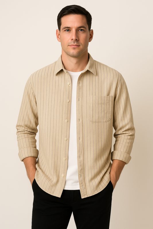Men’s Long Sleeve Shirt – Relaxed Fit – Breathable – Striped Casual Button Down