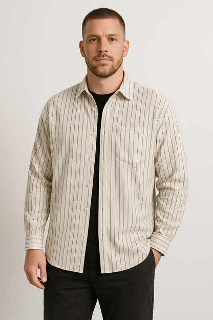Men’s Long Sleeve Shirt – Relaxed Fit – Breathable – Striped Casual Button Down
