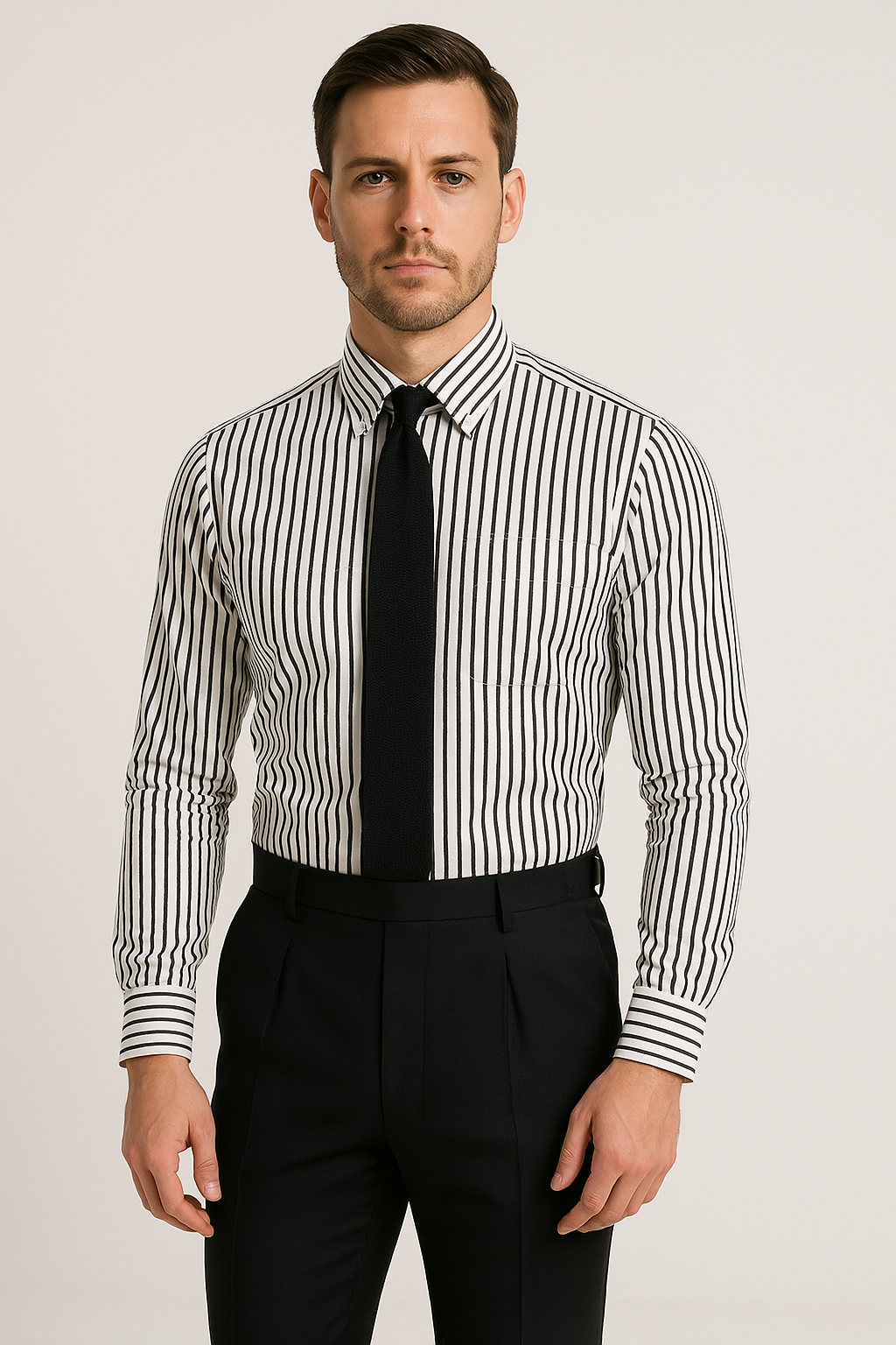Men’s Long Sleeve Shirt – Tailored Fit – Cotton Blend – Button Down – Striped Formal