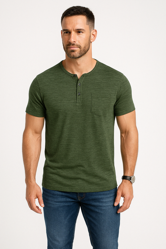 Men’s Henley T-Shirt – Slim Fit – Soft Cotton Blend – Short Sleeve – Chest Pocket