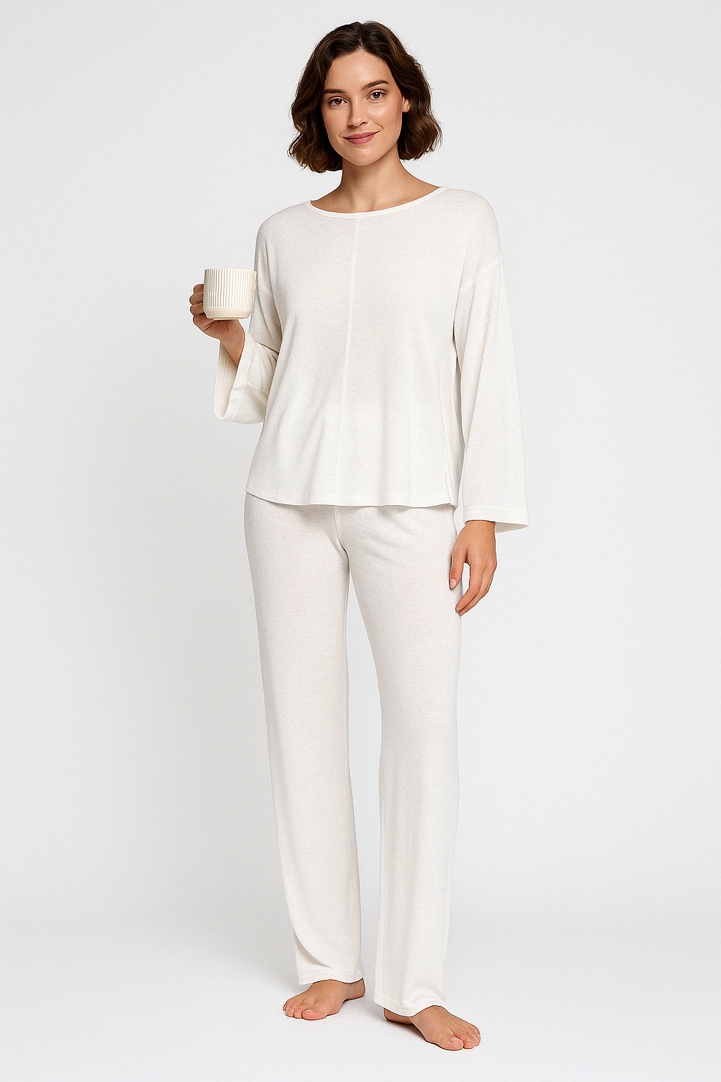 Women’s Loungewear Set – Cotton Blend – Relaxed Fit – Long Sleeve – Crew Neck – Full Length