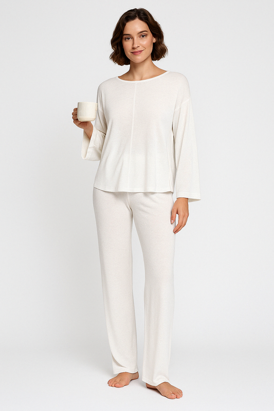 Women’s Loungewear Set – Cotton Blend – Relaxed Fit – Long Sleeve – Crew Neck – Full Length