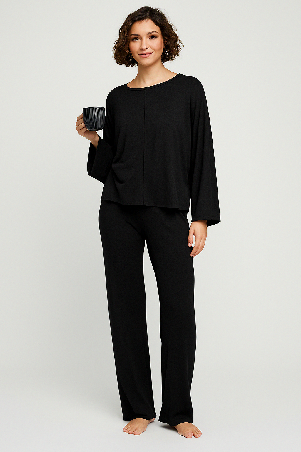 Women’s Loungewear Set – Cotton Blend – Relaxed Fit – Long Sleeve – Crew Neck – Full Length