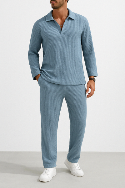 Men’s Lounge Set – Relaxed Fit – Long Sleeve Shirt & Full-Length Pants – Soft Knit