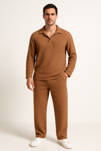 Men’s Lounge Set – Relaxed Fit – Long Sleeve Shirt & Full-Length Pants – Soft Knit