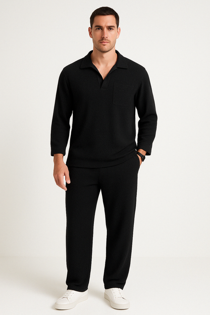 Men’s Lounge Set – Relaxed Fit – Long Sleeve Shirt & Full-Length Pants – Soft Knit