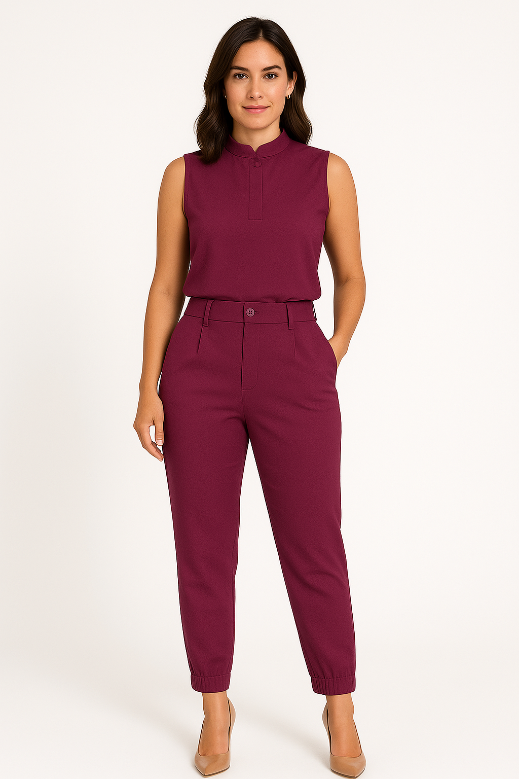 Women’s Two-Piece Set – Sleeveless Top – High-Waisted Tapered Trousers – Relaxed Fit