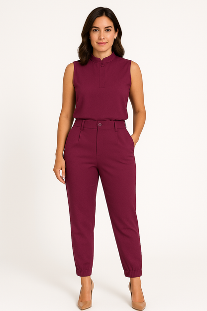 Women’s Two-Piece Set – Sleeveless Top – High-Waisted Tapered Trousers – Relaxed Fit
