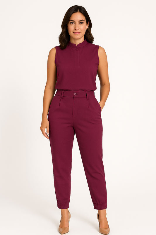 Women’s Two-Piece Set – Sleeveless Top – High-Waisted Tapered Trousers – Relaxed Fit
