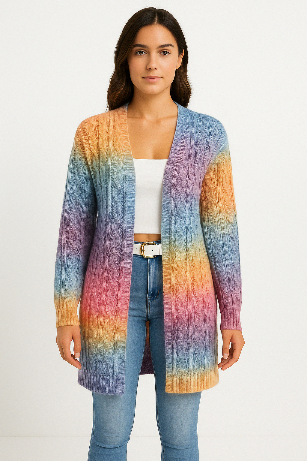 Women’s Cardigan – Oversized Fit – Cable Knit – Open Front – Soft Knit Casual Layer