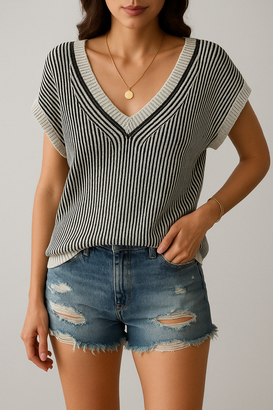 Women’s Sweater Vest – Relaxed Fit – V-Neck Knit – Ribbed Texture – Sleeveless Layer