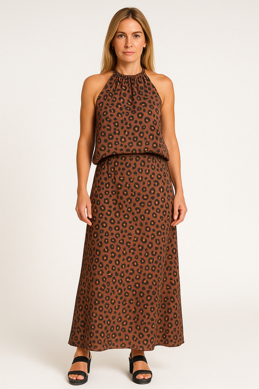 Women’s Two-Piece Set – Halter Neck Top – Flowing Maxi Skirt – Lightweight Fabric
