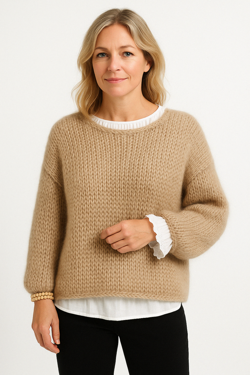 Women’s Oversized Sweater – Chunky Knit – Mohair Feel – Longline – Crew Neck Drop Shoulder