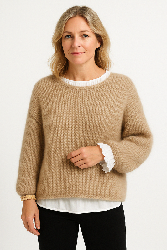 Women’s Oversized Sweater – Chunky Knit – Mohair Feel – Longline – Crew Neck Drop Shoulder