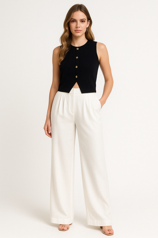 Women’s Wide-Leg Trousers – High Waist – Relaxed Fit – Full Length – Lightweight Fabric