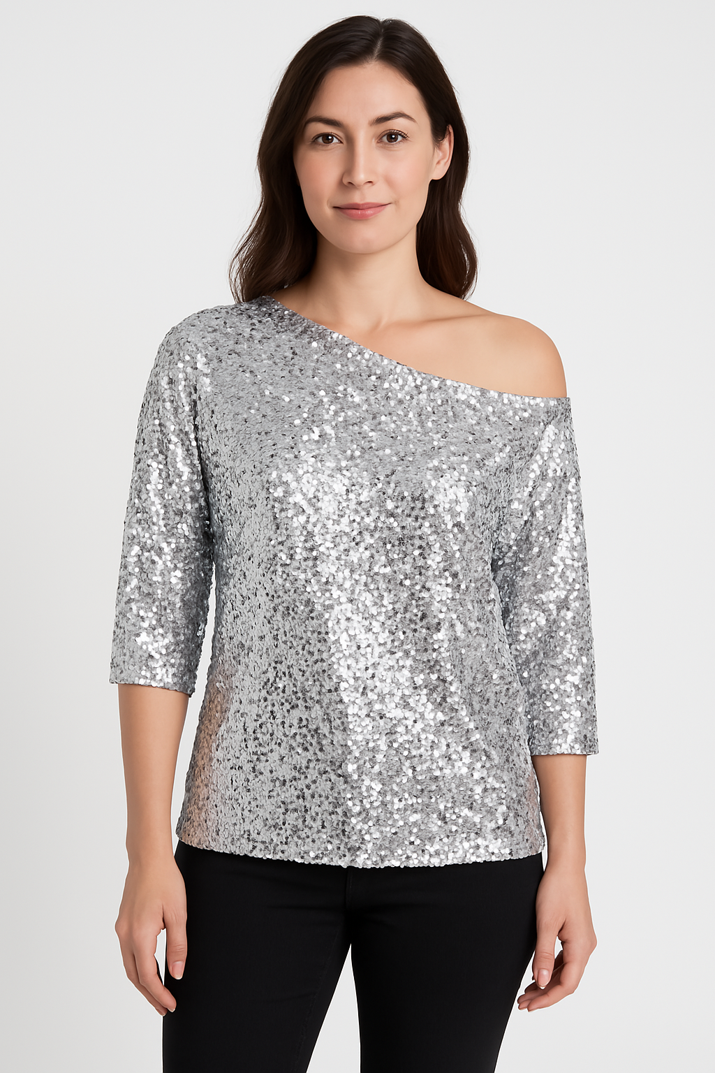 Women’s Sequin Top – Off Shoulder – Relaxed Fit – Mid Sleeve Party Wear