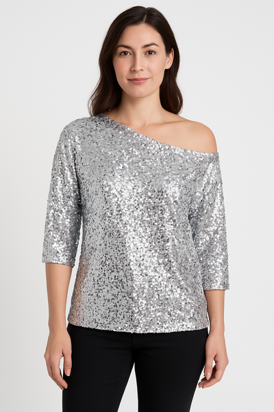 Women’s Sequin Top – Off Shoulder – Relaxed Fit – Mid Sleeve Party Wear
