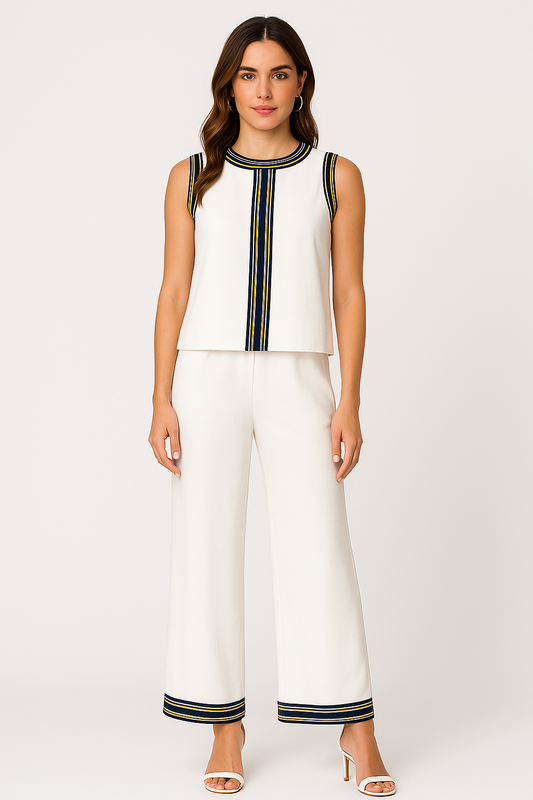 Women’s Two-Piece Set – Sleeveless Top and Wide-Leg Trousers – Relaxed Fit – Silky Feel