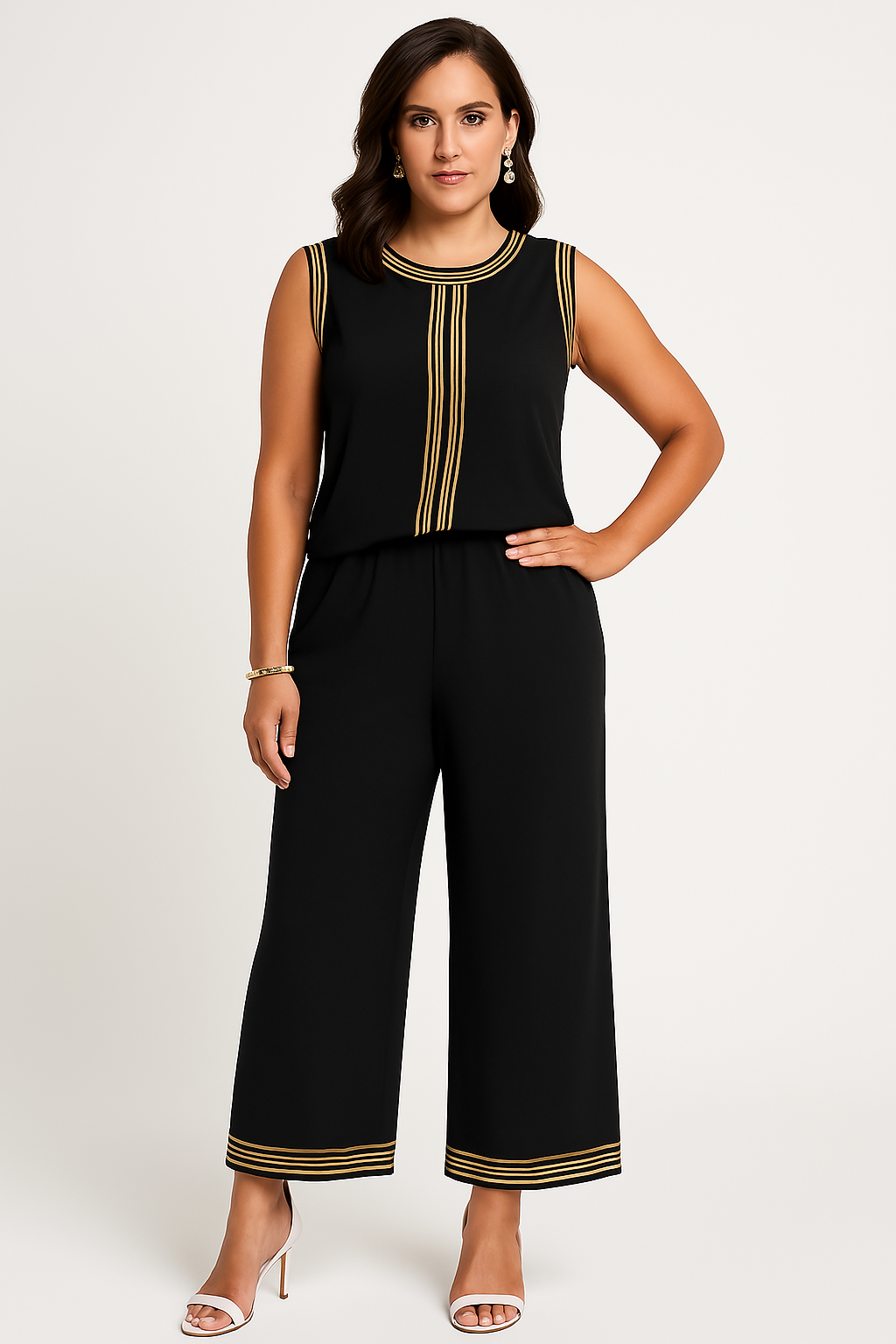 Women’s Two-Piece Set – Sleeveless Top and Wide-Leg Trousers – Relaxed Fit – Silky Feel