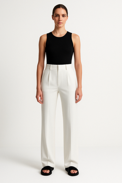 Women’s Tailored Trousers – Wide Leg – High Waist – Front Pleats – Full Length