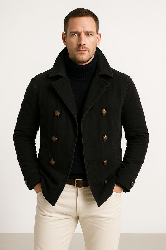 Men’s Casual Jacket – Structured Fit – Double-Breasted – High Collar