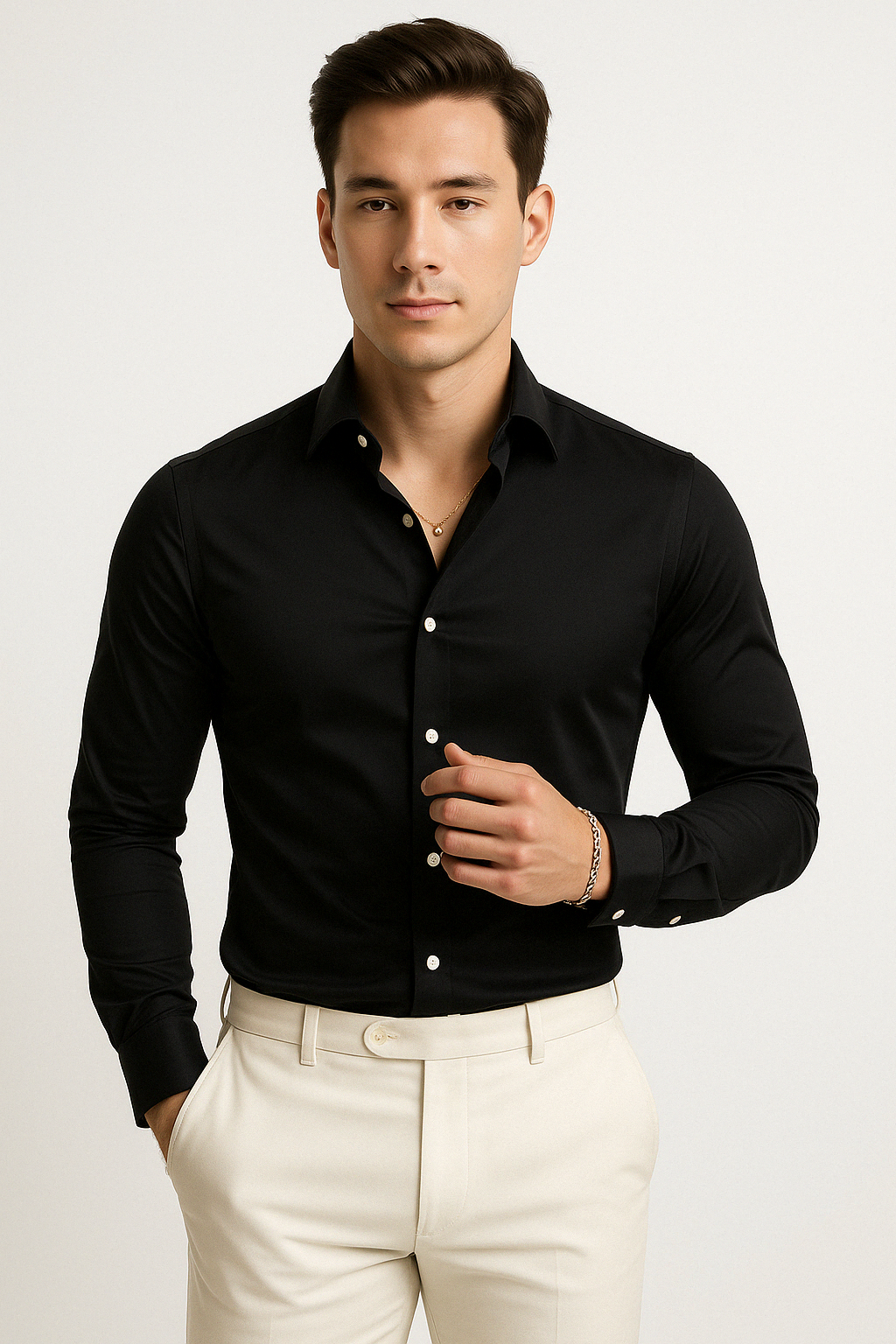 Men’s Button-Up Shirt – 100% Cotton – Slim Fit – Long Sleeve Formal Wear