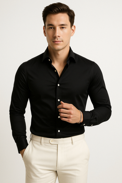 Men’s Button-Up Shirt – 100% Cotton – Slim Fit – Long Sleeve Formal Wear