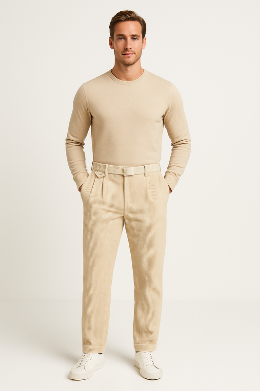 Men’s Tailored Trousers – Wool Blend – Straight Fit – Single Pleat – Adjustable Waist