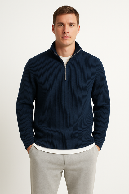 Men’s Half Zip Sweater – Ribbed Texture – Relaxed Fit – Casual Layer