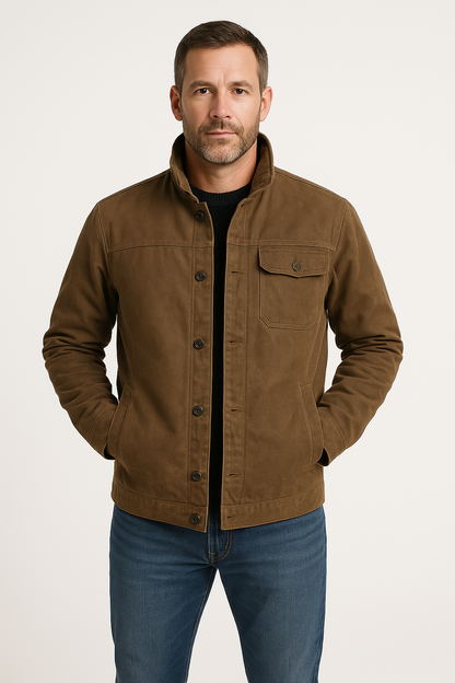 Men’s Utility Jacket – 100% Cotton – Heavyweight – Relaxed Fit – Button Front Casual Wear