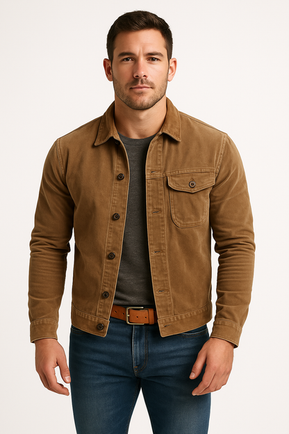 Men’s Jacket – Cotton Blend – Tailored Fit – Shirt Collar – Button Front Casual Style