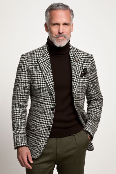 Men’s Blazer – Slim Fit Wool Blend – Houndstooth Pattern – Single Breasted Formal