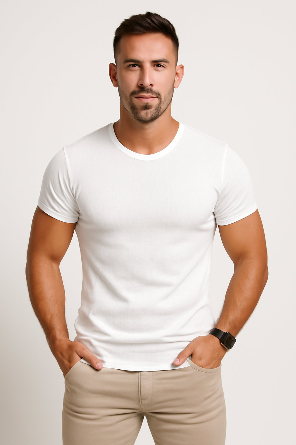 Men’s T-Shirt – Slim Fit – Soft Cotton Blend – Ribbed Knit – Short Sleeve