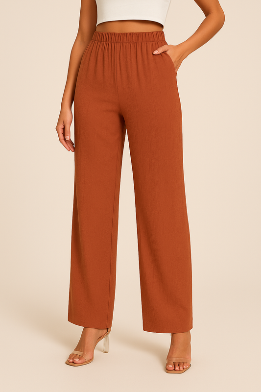Women’s Straight-Leg Trousers – Relaxed Fit – Elastic Waist – Lightweight Breathable Fabric