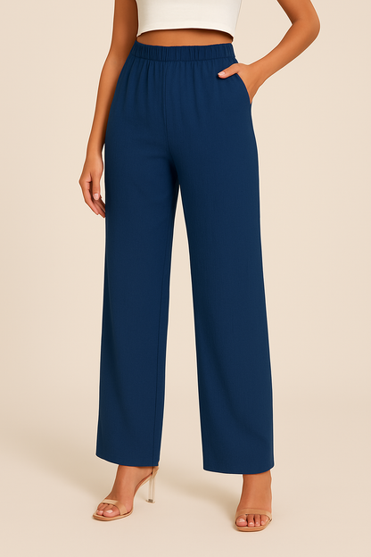 Women’s Straight-Leg Trousers – Relaxed Fit – Elastic Waist – Lightweight Breathable Fabric