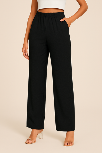 Women’s Straight-Leg Trousers – Relaxed Fit – Elastic Waist – Lightweight Breathable Fabric