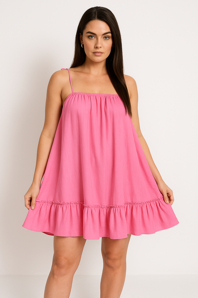 Women’s Sundress – Lightweight – Loose Fit – Spaghetti Straps – Ruffled Hem
