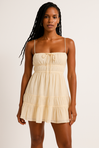 Women’s Mini Dress – Smocked Bust – Spaghetti Straps – Tiered Hem – Lightweight Fit
