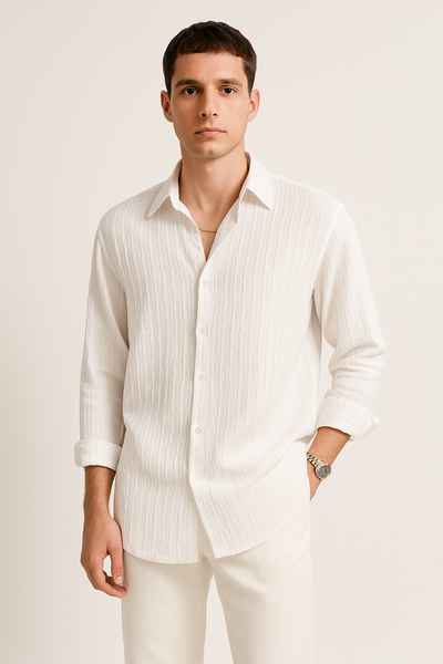 Unisex Long Sleeve Shirt – Crinkle Textured Fabric – Oversized Fit – Button Down Casual