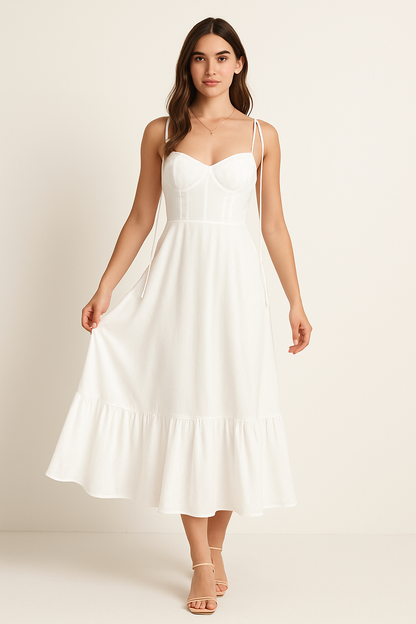 Women’s Maxi Dress – Cotton Blend – Spaghetti Straps – Tiered Hem – Relaxed Fit
