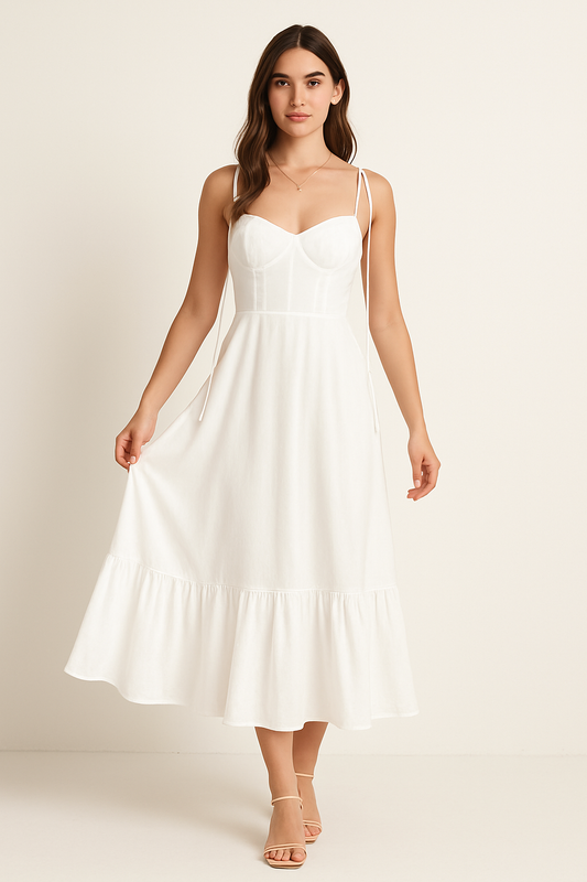 Women’s Maxi Dress – Cotton Blend – Spaghetti Straps – Tiered Hem – Relaxed Fit