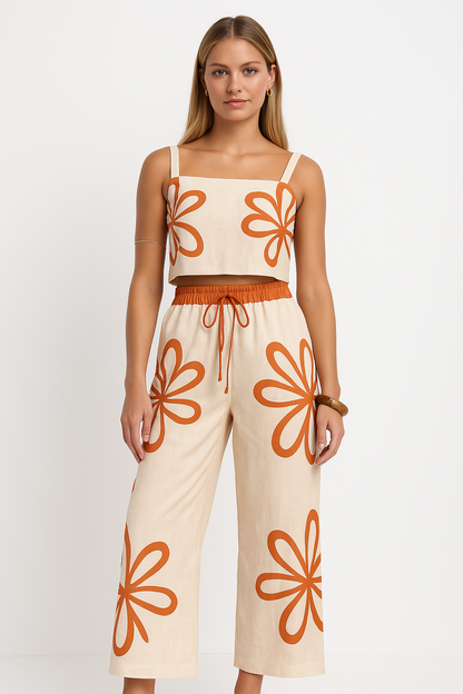 Women’s Camisole and Wide-Leg Pants Set – Floral Print – Lightweight – Relaxed Fit