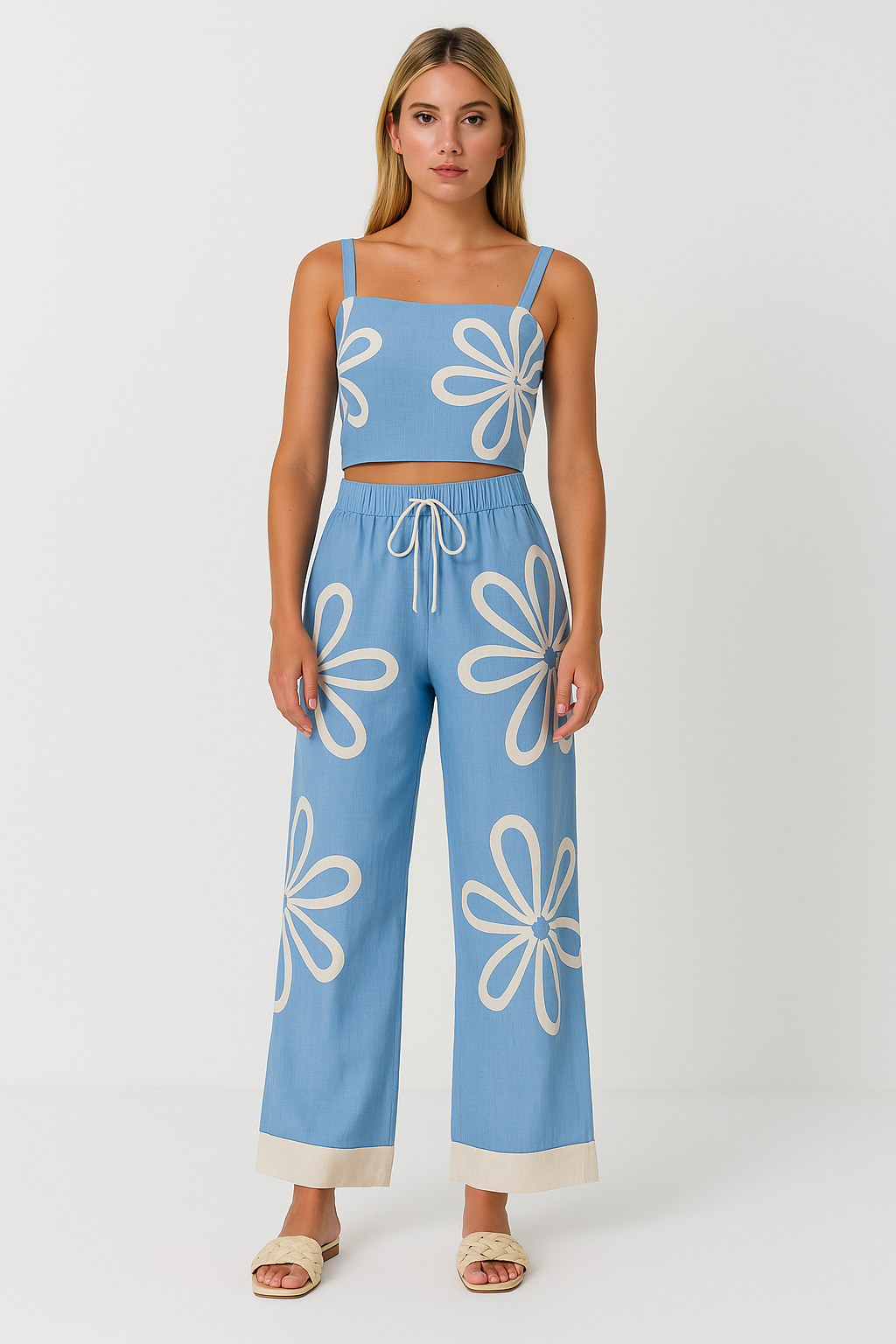 Women’s Camisole and Wide-Leg Pants Set – Floral Print – Lightweight – Relaxed Fit