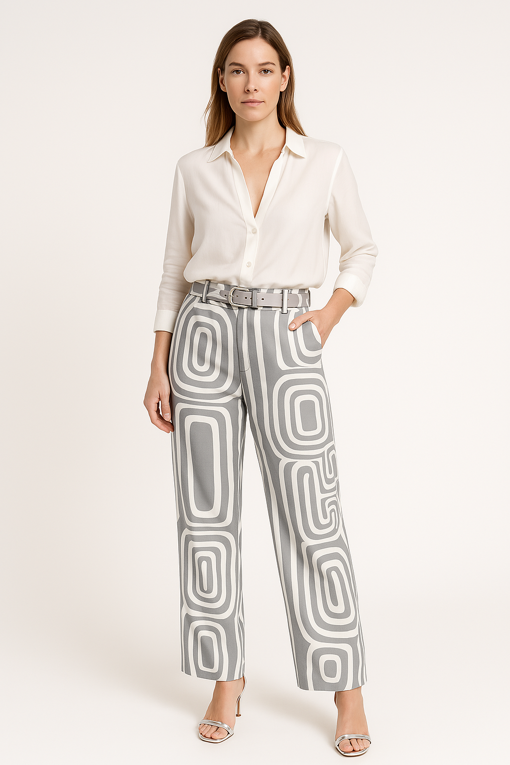 Women’s Button-Down Blouse – Cotton Blend – Loose Fit – Long Sleeve – Collared Shirt