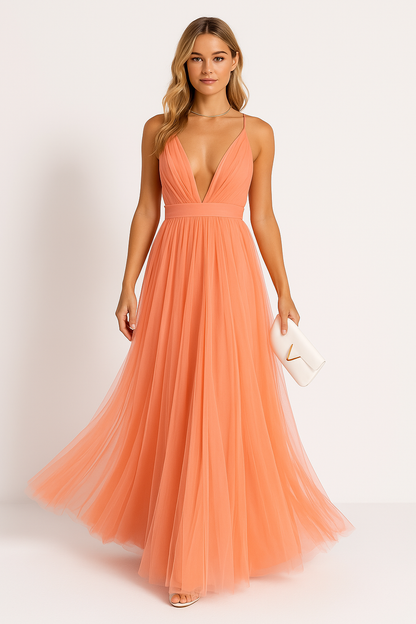 Women’s Maxi Dress – V-Neck Sleeveless – Cinched Waist – Lightweight Elegant Fit