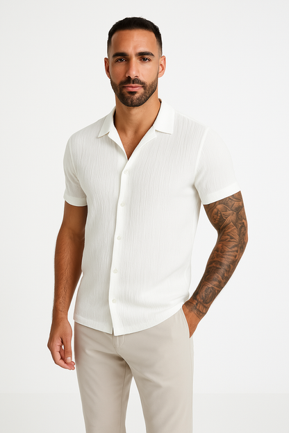 Men’s Short Sleeve Shirt – Cotton Linen Blend – Loose Fit – Button Down Casual Wear