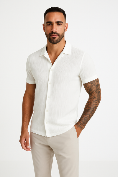 Men’s Short Sleeve Shirt – Cotton Linen Blend – Loose Fit – Button Down Casual Wear