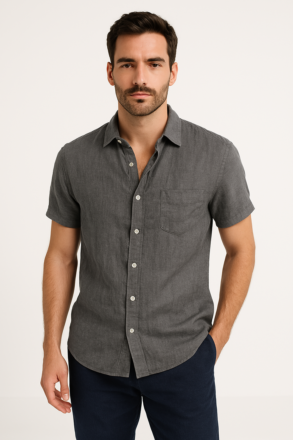 Men’s Casual Shirt – Relaxed Fit – Short Sleeve – Button Down Collar