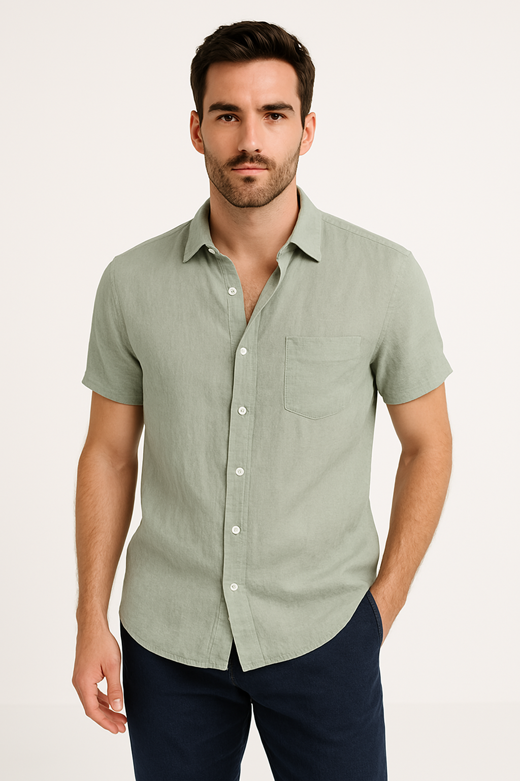 Men’s Casual Shirt – Relaxed Fit – Short Sleeve – Button Down Collar