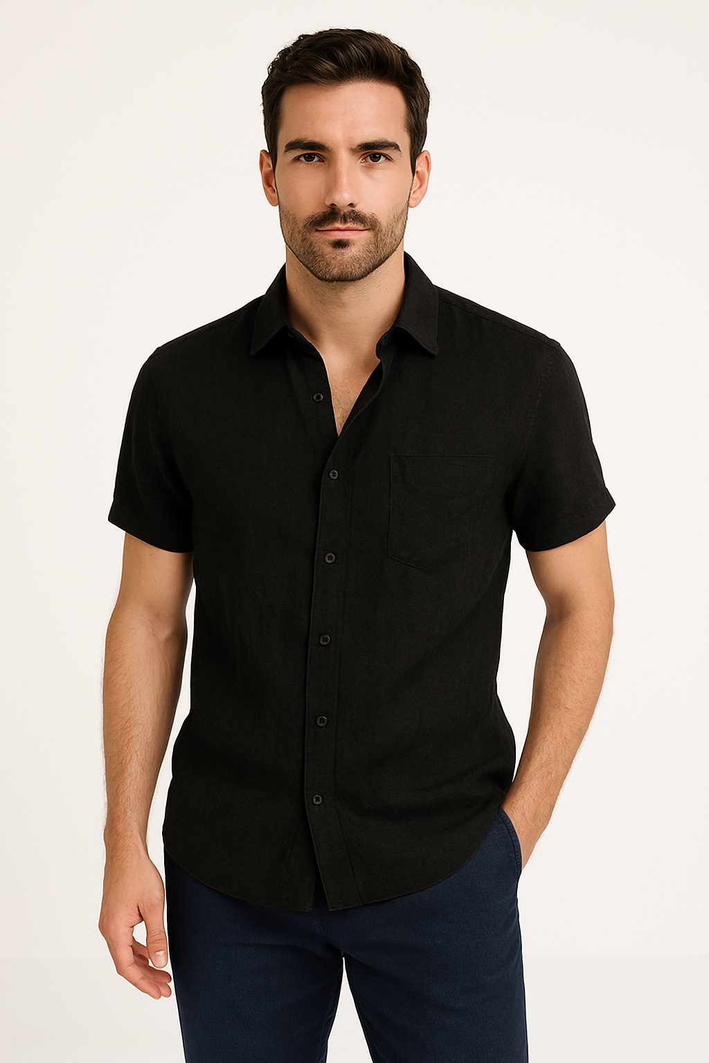Men’s Casual Shirt – Relaxed Fit – Short Sleeve – Button Down Collar